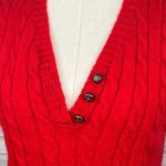B.I. GEAR Vintage Cable Knit Shetland Wool Sweater Vest Buttoned V Neck Red Photo 1