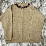 United Colors Of Benetton Oatmeal Pop Over Sweater Collar Pattern Cozy Cabincore Photo 0