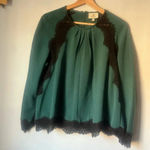 Tuckernuck Women’s Juniper Green Black Scalloped Lace Vail Blouse Photo 2