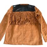 We Wore What Fringe Western Faux Suede Jacket Acorn Brown and Black Medium NWT Photo 7