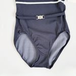 Adrienne Vittadini [] Navy Charcoal Striped Vintage Y2K Belted Swimsuit NWT Sz 6 Photo 6
