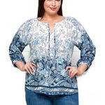 Anthropologie Fig and Flower Blue Paisley Boho Lace Back Top 2X‎ Blouse Peasant Size XXL Photo 0