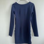 Peppermayo Woman’s Long sleeve Dress Sz 6 Blue White Abstract Asymmetrical Hem Photo 3