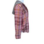 Mudd Juniors Pink Grey Multicolor Tartan Plaid Button Up Hooded Flannel Medium Photo 2