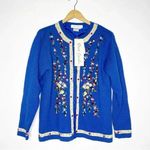 Great Cavalier by St Paul Wool Floral Cardigan Sweater Vintage Size Medium NWT Blue Photo 0