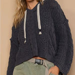POL Cable Knit Hooded Chenille Sweater L winter boho casual $88 Fp classic fall Photo 0