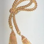 Vintage Satin Gold Tone Braided Rope Dangling Tassel Brooch Shoulder Pin Photo 1