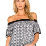 Rag and Bone Rag‎ & Bone Flavia Floral Print Off The Shoulder Eyelet Top Black White Size S Photo 0