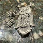 Vintage Torino Pewter Owl Set‎ Brooch Earrings Pin Photo 2