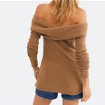 Free People Fold Over Off The Shoulder Ribbed Brown Sweater Tops Size XS Photo 3
