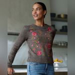 Sundance Evermore Bloom Embroidered Floral Charcoal Sweater size medium Photo 4