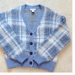 Cupcakes and Cashmere Cupcakes and Cashmere Women's Blue Plaid Knit Button Down Cardigan Sweater Photo 2