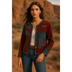 Vintage Koret City Blues Patchwork Southwestern Knit Boho Cardigan Sweater M Blue Size M Photo 1