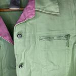 Quacker Factory  XL Lime Green Lightweight Denim Jacket Pink Rhinestone Trim Photo 4