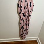Loft Sleeveless Midi Dress Pink Black Feather Print L Photo 8