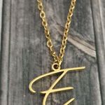 Letter E Cursive Initial Necklace Gold Photo 2
