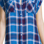 Rails  Britt Plaid Cap-Sleeve Shirt in Santorini Royal Blue Size US XS‎ Photo 0