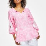 Charter Club NEW  Linen Pink Top Butterfly Crochet Cutout Summer Vacation Tassels Photo 3