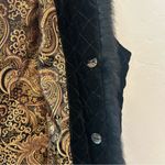 Chico's black quilted velvet paisley lined vest with rabbit fur size 2 large Photo 7