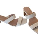 Kelly & Katie 8  white Sandals wicker block heel squared off toe Photo 2