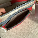 Fossil Vintage purse red / orange with grey periwinkle and tan adjustable strap Photo 4