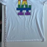 LA Dodgers unisex LGBT Pride Night all cotton short sleeve T shirt rainbow logo White Photo 6