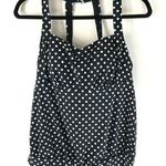 Lands' End Tankini Top Molded Cups Gathered Hem Polka Dot Black White 8D Photo 0