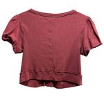 Free People Molly Button Front Cropped Puffed Sleeve Scoop Neck Tee Small Photo 2