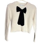 ZARA  Cream Long Sleeve Velvet Bow Sweater Women's Size Medium Photo 3