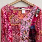 Forbidden Vintage Y2K Pink Beaded Patchwork Japanese Blossom Quarter Sleeve Top Photo 2