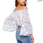 Free People  S Rose Valley Off Shoulder Top Purple Ditzy Floral Oversized Sleeve Photo 6