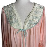 Vintage 60's Ashley Ames Nylon Robe L Pink Embroidered Tie Front Peignoir Size L Photo 1