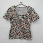 Bohme Multicolor Floral Fitted Short Sleeve Top Size Medium Boho Photo 0