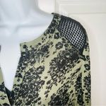 Hinge  Long Sleeve Relaxed Floral Drop Waist Mesh Shoulder Dress Green Black S Photo 2