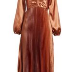 ZOE AND CLAIRE Long Sleeve Pleated Midi Dress in Sienna Size M Photo 2