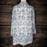 C&C California 100% Linen Blouse 2X Blue White Tile Beach Coastal Key West Tunic Photo 5