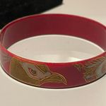 Vintage Italian Bangle Bracelet by Laurana Red & Gold Peacock Photo 5