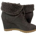 Dana Buchman Brown Lace Up Wedge Ankle Booties Fur Trim Faux Suede Helma Size 10 Photo 2