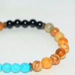 Source Unknown Wellness/Health Jasper Black Agate Faux Turquoise Beads 5" Stretch Bracelet Photo 2