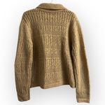 Joie  Crochet Knit Collared Button Up Cardigan Sweater top boho tan light brown L Photo 2