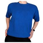 Nordstrom 90s Vintage Short Sleeve Crew Neck Sweater Blue Size Medium Photo 1