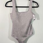 Gap Body Women's Grey Ribbed Square Neck Tank Pull Up Thong Bodysuit Size M NWT Photo 0