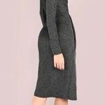 Boutique NWT White Closet Black silver ribbed knit long sleeve wrap bodycon dress size S Photo 0