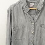 Chico's | Chambray Tunic Button Up Gray Tencel Lyocell Long Sleeve | Size 3, XL Photo 3