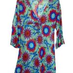 Luli Fama  Rainbow Multicolor Tie Dye Print Long Sleeve Mini Dress Coverup Photo 0