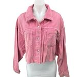 Urban Outfitters NEW BDG Pink Corduroy Button Up Crop Shirt Shacket Jacket Top L Photo 0