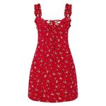 Pretty Little Thing ✨Red Ditsy Floral Print Frill Detail Shift Dress✨ Photo 4