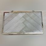 Gold Metallic Box Shaped Evening Bag, Detachable Silver Chain, Interior Pocket Photo 1