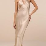 Lulus  Sleek and Sweet Champagne Satin Cutout Backless Slip Midi Dress XL NWT Photo 0