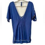 Free People  Navy Blue and Silver Springs Embroidered Blouse Tunic Top Photo 2
